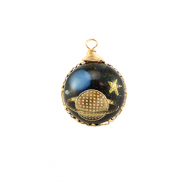 Colgantes de resina redondos galaxia Dorado-azul-glitter