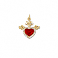 Metal TQ lat&oacute;n colgante coraz&oacute;n con ala Dorado-rojo