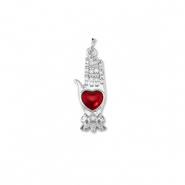 Metal TQ lat&oacute;n colgante mano con coraz&oacute;n Plata-rojo