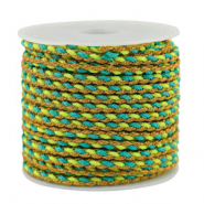 Cordón trenzado trendy 3mm Turquesa-verde-dorado