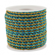 Cordón trenzado trendy 3mm Turquesa-azul-dorado