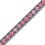 Cinta con texto "Love" Azul turqueza-rosa-rojo-dorado