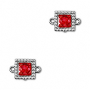 Entrepiezas acero Inox zircón cuadrado Plateado-rojo