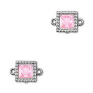 Entrepiezas acero Inox zircón cuadrado Plateado-rosa claro