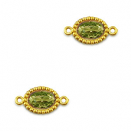 Entrepiezas acero Inox zircón óvalo Dorado-verde lima