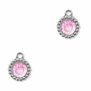 Colgantes Acero Inox zircón redondos Plateado-rosa claro