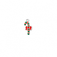 Colgantes metálicos bastón de caramelo navideño Plateado-verde-rojo