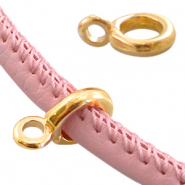 Colgante metálico DQ con anilla (cordón cuero con costura 4mm) Dorado (sin níquel)