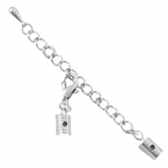 Extensión de cadena metálica DQ con mosquetón y terminal 3mm plata vieja (sin níquel)