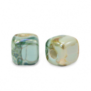 Abalorios de cerámica griega DQ cubo 7mm Turquesa
