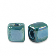Abalorios de cerámica griega DQ cubo 5mm Azul pétroleo