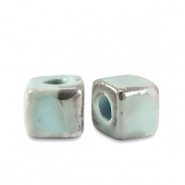 Abalorios de cerámica griega DQ cubo 5mm Azul serenidad-marrón