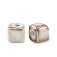 Abalorios de cerámica griega DQ cubo 5mm Beige-marrón