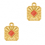 Colgantes met&aacute;licos DQ cuadrado Dorado-rojo coral (sin n&iacute;quel)