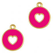 Colgantes met&aacute;licos DQ coraz&oacute;n Dorado-rosa fucsia n&eacute;on (sin n&iacute;quel)