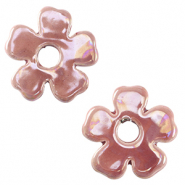 Abalorios de cerámica griega DQ flor Rosa magenta neblina