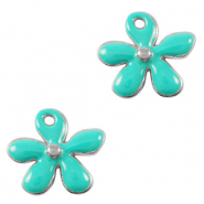 Colgantes met&aacute;licos DQ flor Plata vieja-turquesa (sin n&iacute;quel)