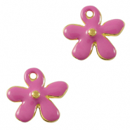 Colgantes met&aacute;licos DQ flor Dorado-rosa magenta (sin n&iacute;quel)