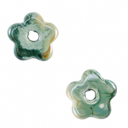 Abalorios de cer&aacute;mica griega DQ flor Verde ola del mar-marr&oacute;n