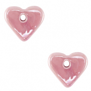 Abalorios de cer&aacute;mica griega DQ coraz&oacute;n Rosa