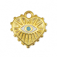 Colgantes metálicos DQ ojo turco/nazar corazón Blanco-Azul claro-Dorado (sin níquel)