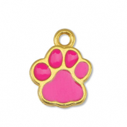 Colgantes met&aacute;licos DQ huella de perro Fucsia-Dorado (sin n&iacute;quel)