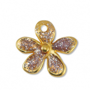 Colgantes metálicos DQ flor Glitter Lila-Dorado (sin níquel)