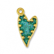 Colgantes metálicos DQ corazón Glitter Turquesa-Dorado (sin níquel)