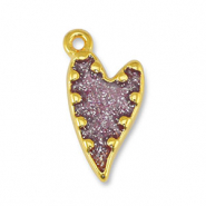 Colgantes metálicos DQ corazón Glitter Lila-Dorado (sin níquel)