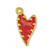 Colgantes metálicos DQ corazón Rojo nacar-Dorado (sin níquel)