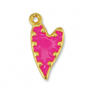 Colgantes metálicos DQ corazón Fucsia-Dorado (sin níquel)