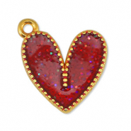 Colgantes metálicos DQ corazón Glitter Rojo-Dorado (sin níquel)