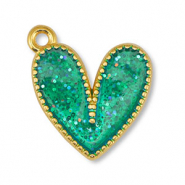 Colgantes metálicos DQ corazón Glitter Turquesa-Dorado (sin níquel)