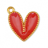 Colgantes metálicos DQ corazón Rojo nacar-Dorado (sin níquel)