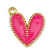 Colgantes metálicos DQ corazón Fucsia-Dorado (sin níquel)