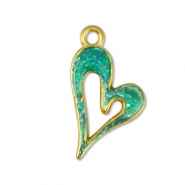 Colgantes metálicos DQ corazón Glitter Turquesa-Dorado (sin níquel)