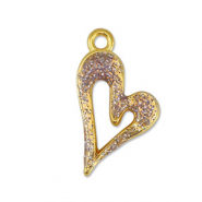 Colgantes metálicos DQ corazón Glitter Lila-Dorado (sin níquel)