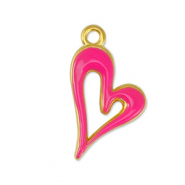 Colgantes metálicos DQ corazón Fucsia-Dorado (sin níquel)