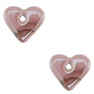 Abalorios de cer&aacute;mica griega DQ coraz&oacute;n Rosa-marr&oacute;n