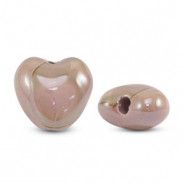 Abalorios de cerámica griega DQ corazón Rosa-marrón