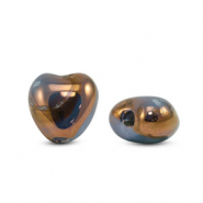 Abalorios de cerámica griega DQ corazón Azul-bronce