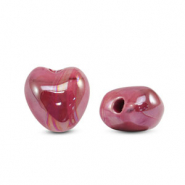 Abalorios de cerámica griega DQ corazón Rosa magenta