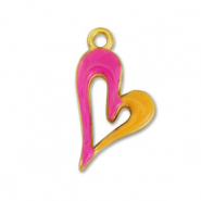 Colgantes metálicos DQ corazón Dorado-fucsia-naranja (sin níquel)