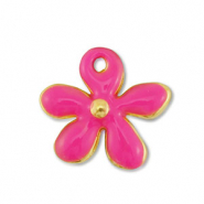 Colgantes metálicos DQ flor Dorado-fucsia (sin níquel)