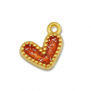 Colgantes metálicos DQ corazón Dorado-glitter rojo (sin níquel)