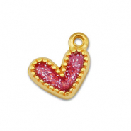 Colgantes metálicos DQ corazón Dorado-glitter rosa (sin níquel)