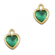 Colgantes de cristal corazón Verde esmeralda-dorado