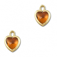 Colgantes de cristal corazón Naranja marrón-dorado