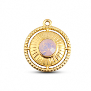 BY31® Colgantes Acero Inox redondos con anillo Dorado-rosa ópalo suave