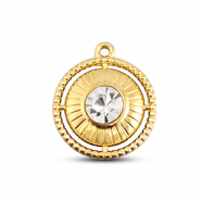 BY31® Colgantes Acero Inox redondos con anillo Dorado-cristal